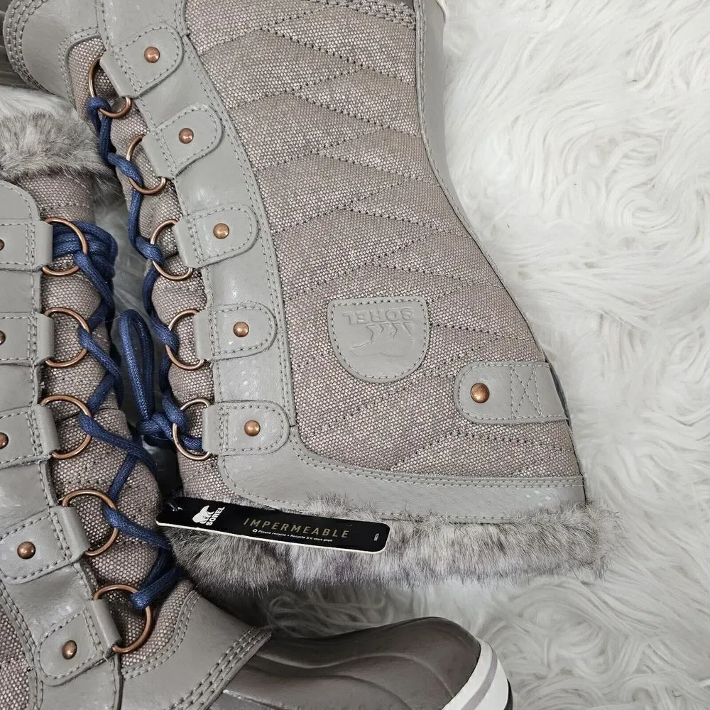 SOREL Tofino II Boot Kettle Dusk Taupe Blue Laces Waterproof Leather Womens 8.5